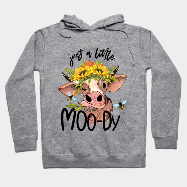 Moody Heifer With Sunflowers Hoodie by Designs by Ira